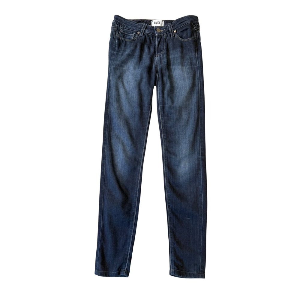 Paige Skyline Skinny Jeans Dark Indigo Blue Mid Rise Stretch Denim Size 2 25